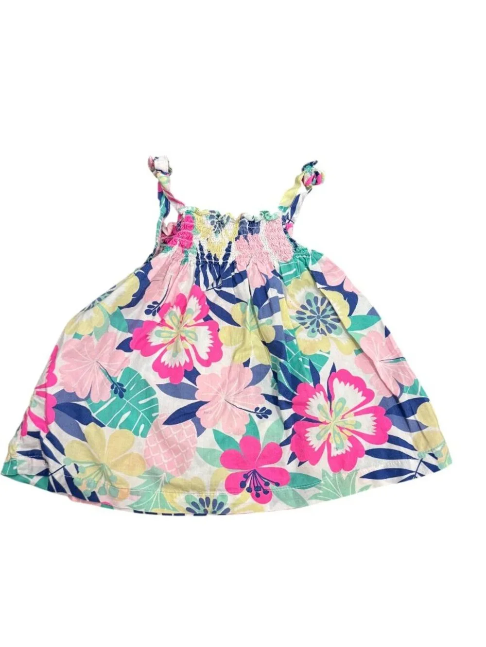 Carters Baby Girls 18M Floral Smocked Dress With Adjustable Strap Ties